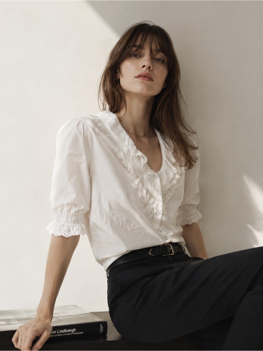 THE KOOPLES French Luxury White Ruffled Blouse